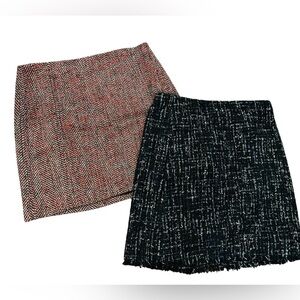 2 PC Y2K LOW RISE MINI SKIRTS 1 - LOFT RED HERRINGBONE 1- ANN TAYLOR BLACK TWEED